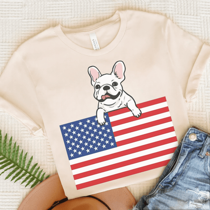 Custom Flag White Frenchie USA TShirt Natural
