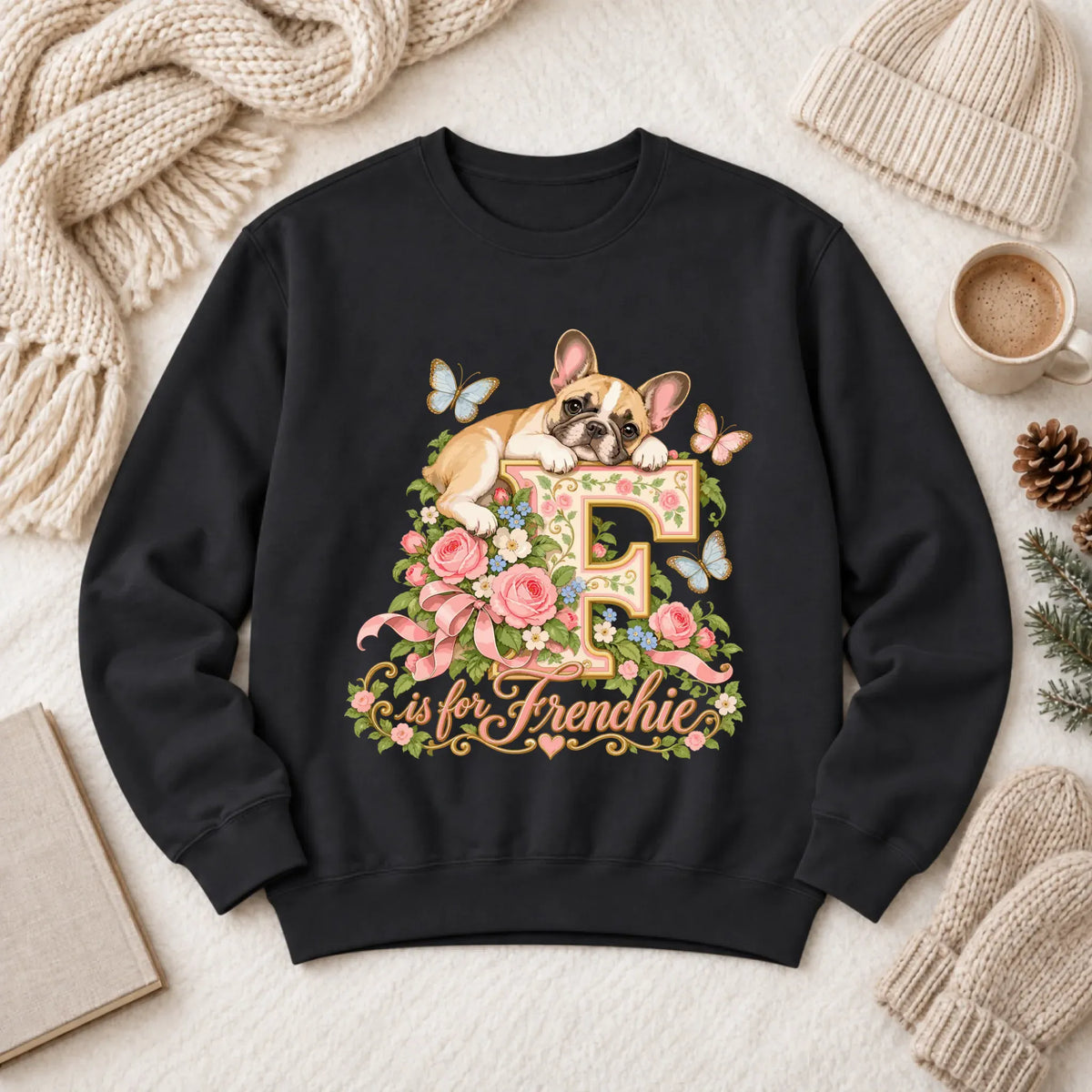 Customizer 1466 LW Sweatshirt Dark / Black / S Custom French Bulldog Alphabet Garden Unisex Sweatshirt