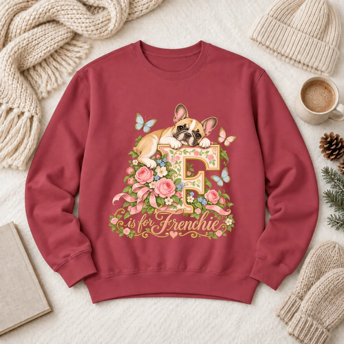 Customizer 1466 LW Sweatshirt Dark / Crimson / S Custom French Bulldog Alphabet Garden Unisex Sweatshirt