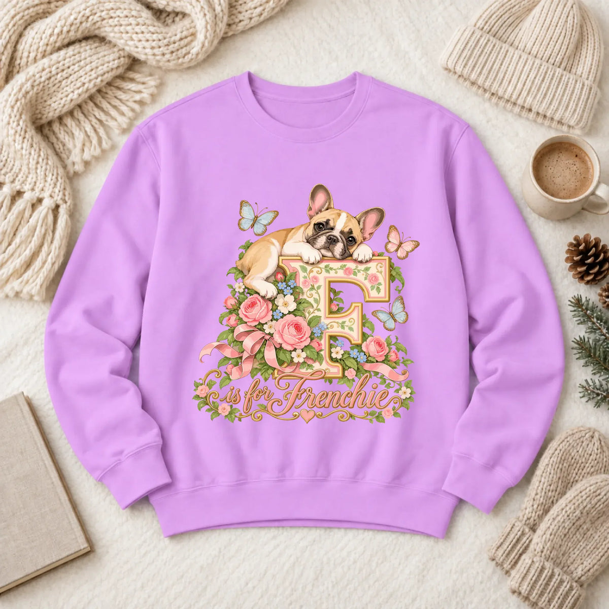 Customizer 1466 LW Sweatshirt Light / Neon Violet / S Custom French Bulldog Alphabet Garden Unisex Sweatshirt