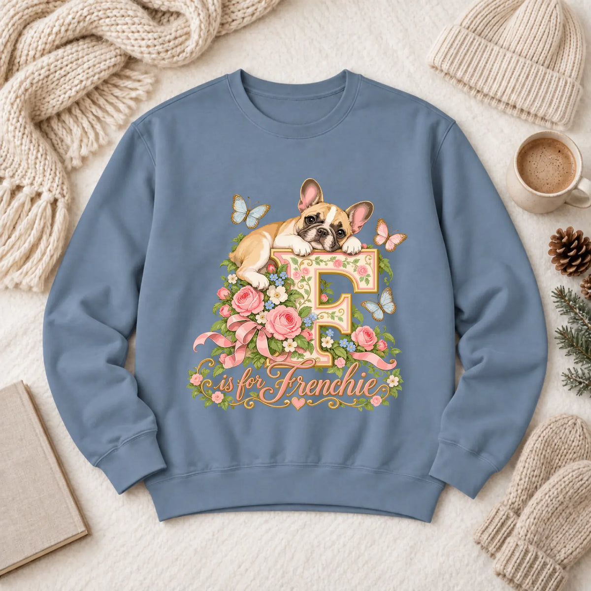 Customizer 1466 LW Sweatshirt Dark / Blue Jean / M Custom French Bulldog Alphabet Garden Unisex Sweatshirt
