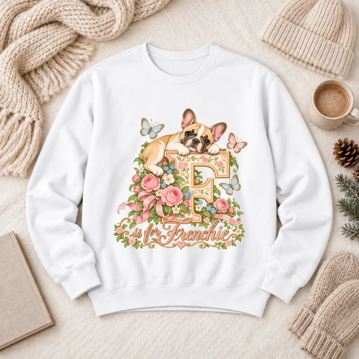 Customizer 1466 LW Sweatshirt Light / White / S Custom French Bulldog Alphabet Garden Unisex Sweatshirt