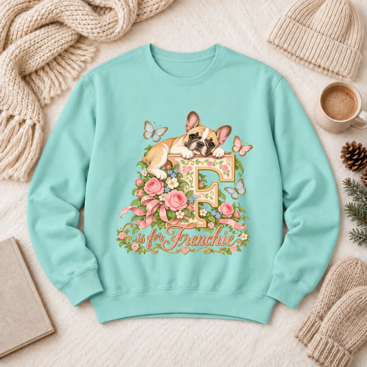 Customizer 1466 LW Sweatshirt Light / Chalky Mint / S Custom French Bulldog Alphabet Garden Unisex Sweatshirt