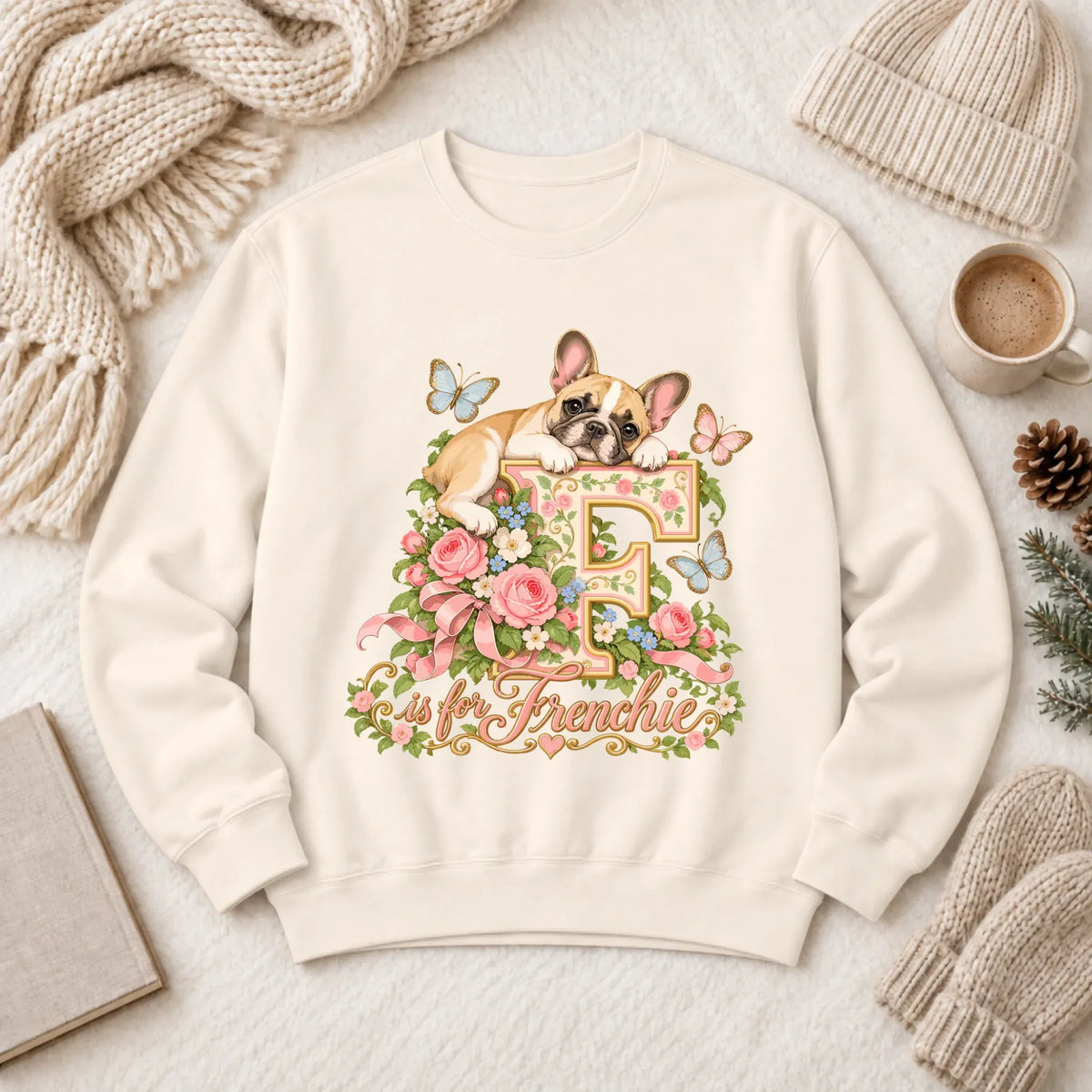 Customizer 1466 LW Sweatshirt Light / Ivory / S Custom French Bulldog Alphabet Garden Unisex Sweatshirt