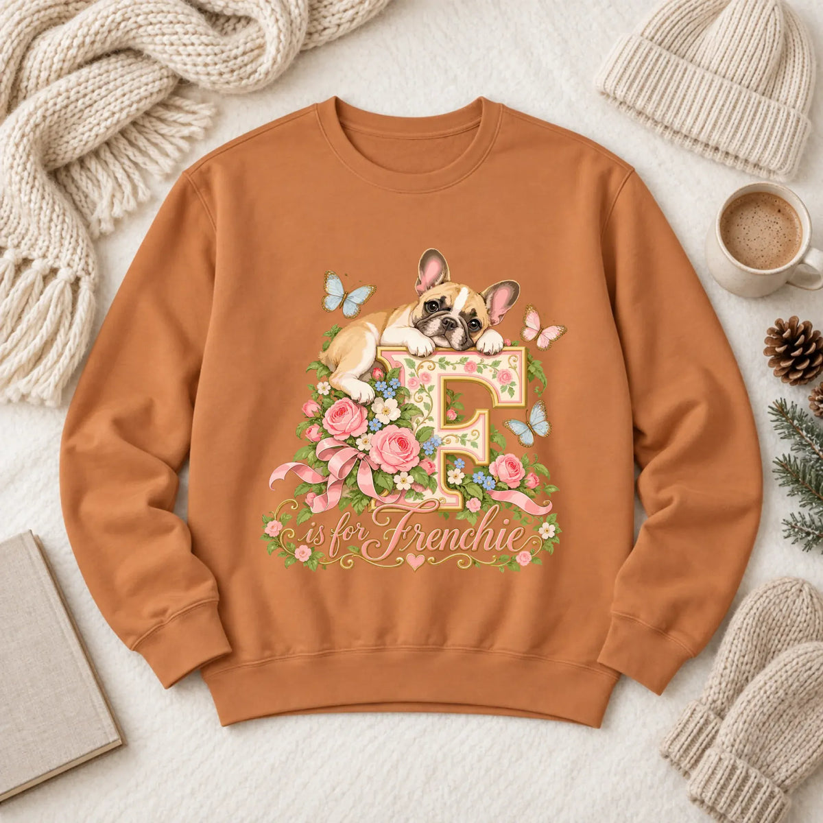 Customizer 1466 LW Sweatshirt Dark / Yam / S Custom French Bulldog Alphabet Garden Unisex Sweatshirt