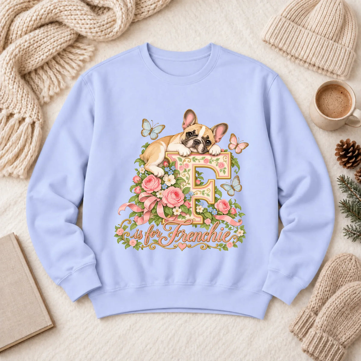 Customizer 1466 LW Sweatshirt Light / Hydrangea / S Custom French Bulldog Alphabet Garden Unisex Sweatshirt