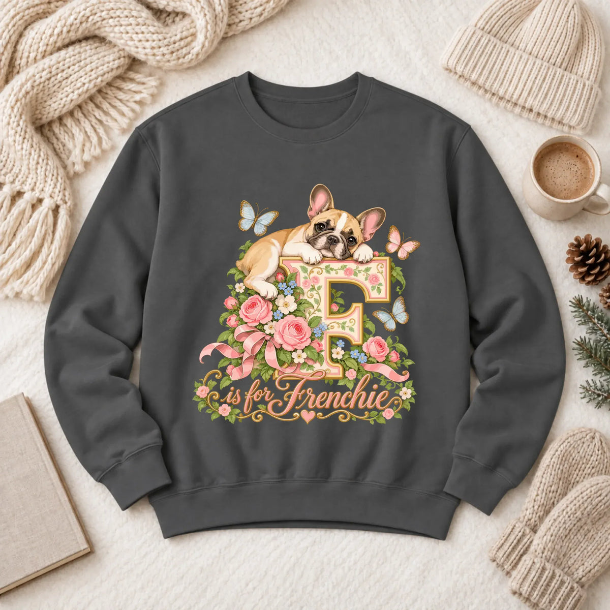 Customizer 1466 LW Sweatshirt Dark / Pepper / S Custom French Bulldog Alphabet Garden Unisex Sweatshirt