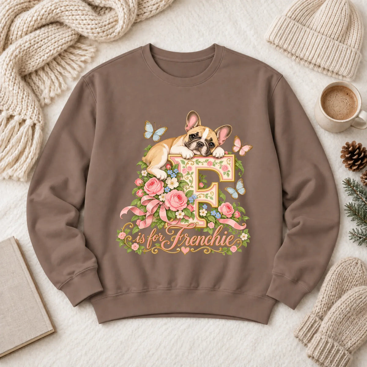 Customizer 1466 LW Sweatshirt Dark / Espresso / S Custom French Bulldog Alphabet Garden Unisex Sweatshirt