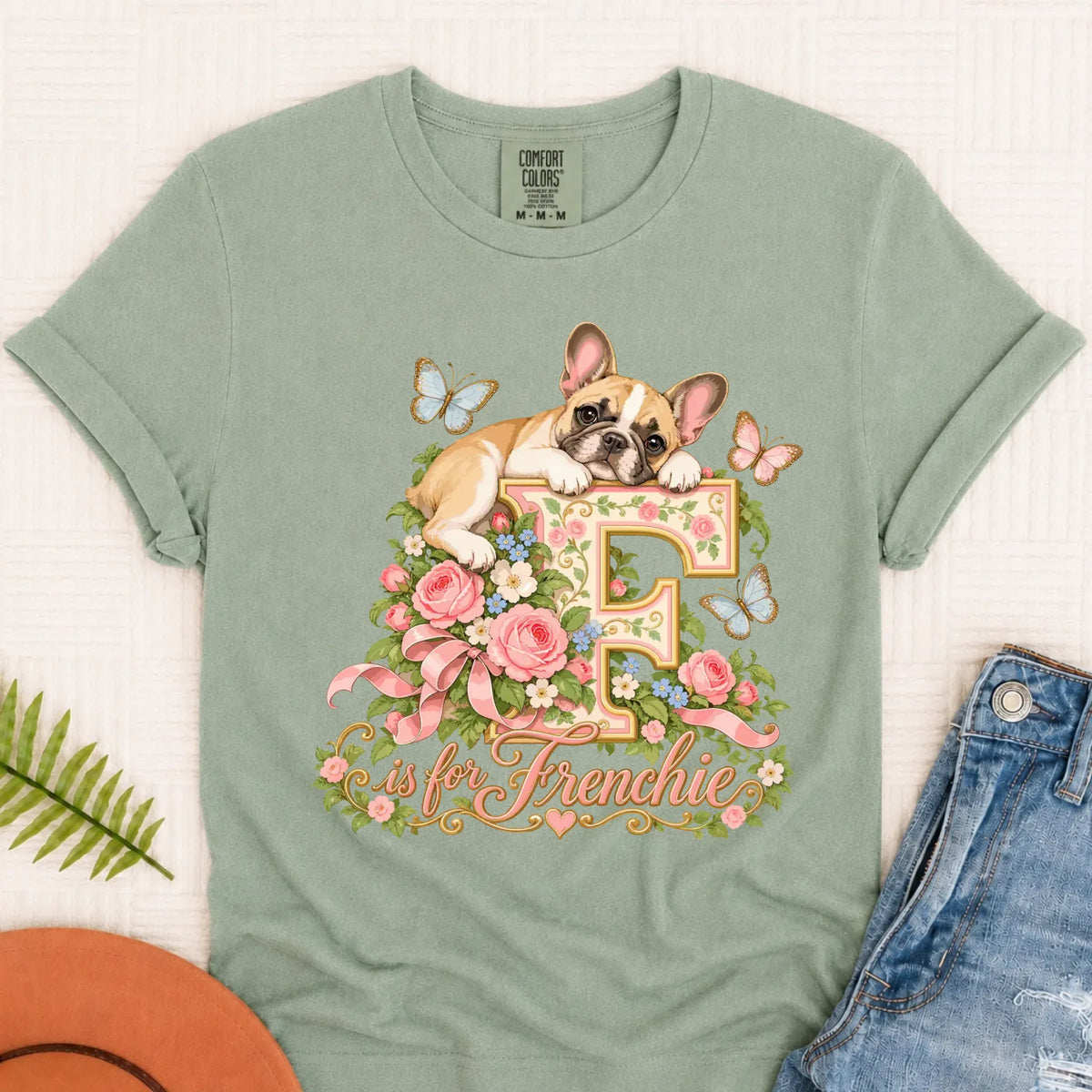 Customizer Monster Light 1717 / Bay / S Custom French Bulldog Alphabet Garden Unisex TShirt