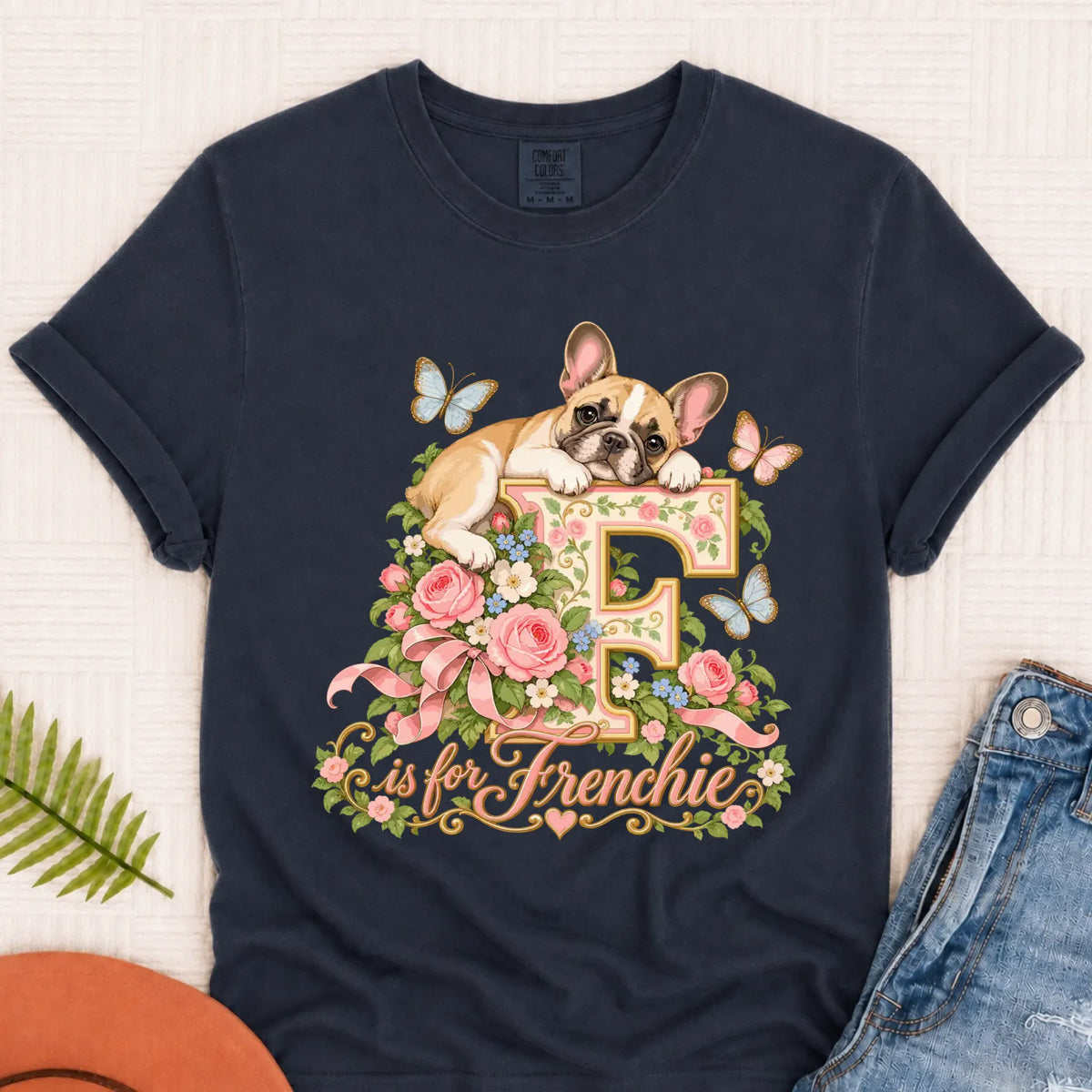 Customizer Monster Dark 1717 / Navy / S Custom French Bulldog Alphabet Garden Unisex TShirt