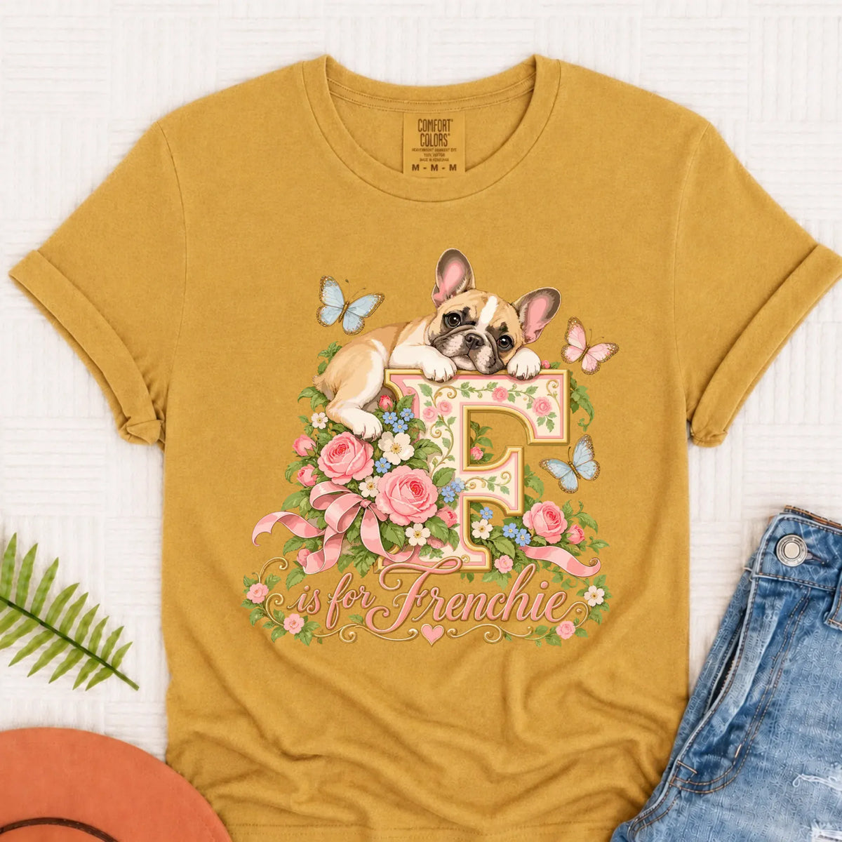 Customizer Monster Light 1717 / Mustard / S Custom French Bulldog Alphabet Garden Unisex TShirt