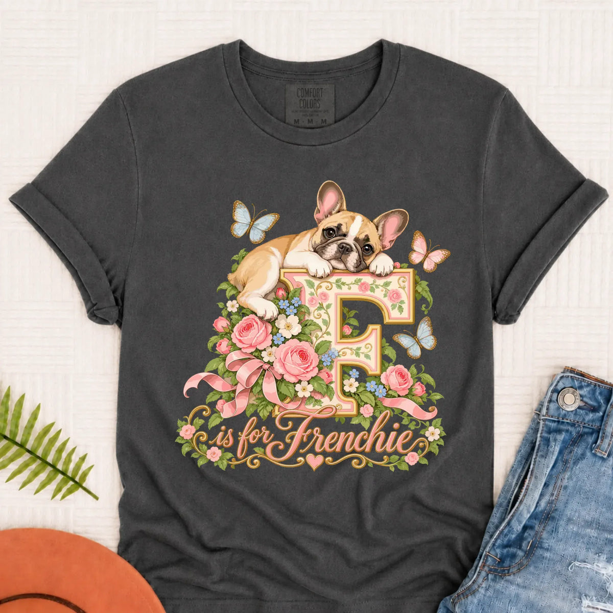 Customizer Monster Dark 1717 / Pepper / S Custom French Bulldog Alphabet Garden Unisex TShirt