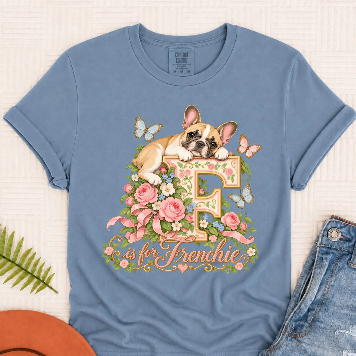 Customizer Monster Dark 1717 / Blue Jean / S Custom French Bulldog Alphabet Garden Unisex TShirt