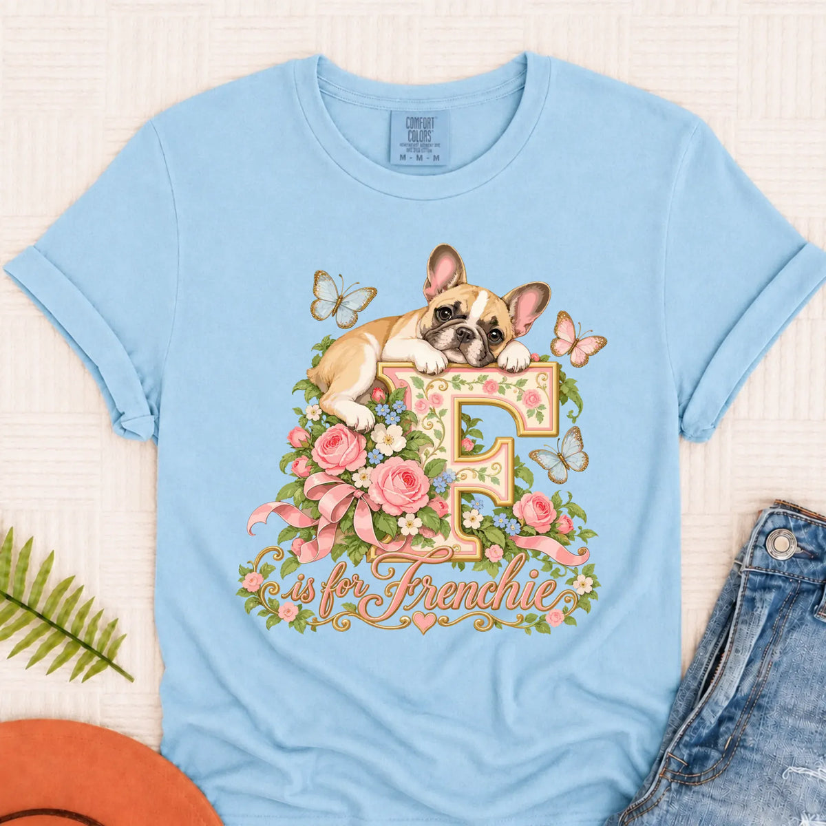 Customizer Monster Light 1717 / Chambray / S Custom French Bulldog Alphabet Garden Unisex TShirt
