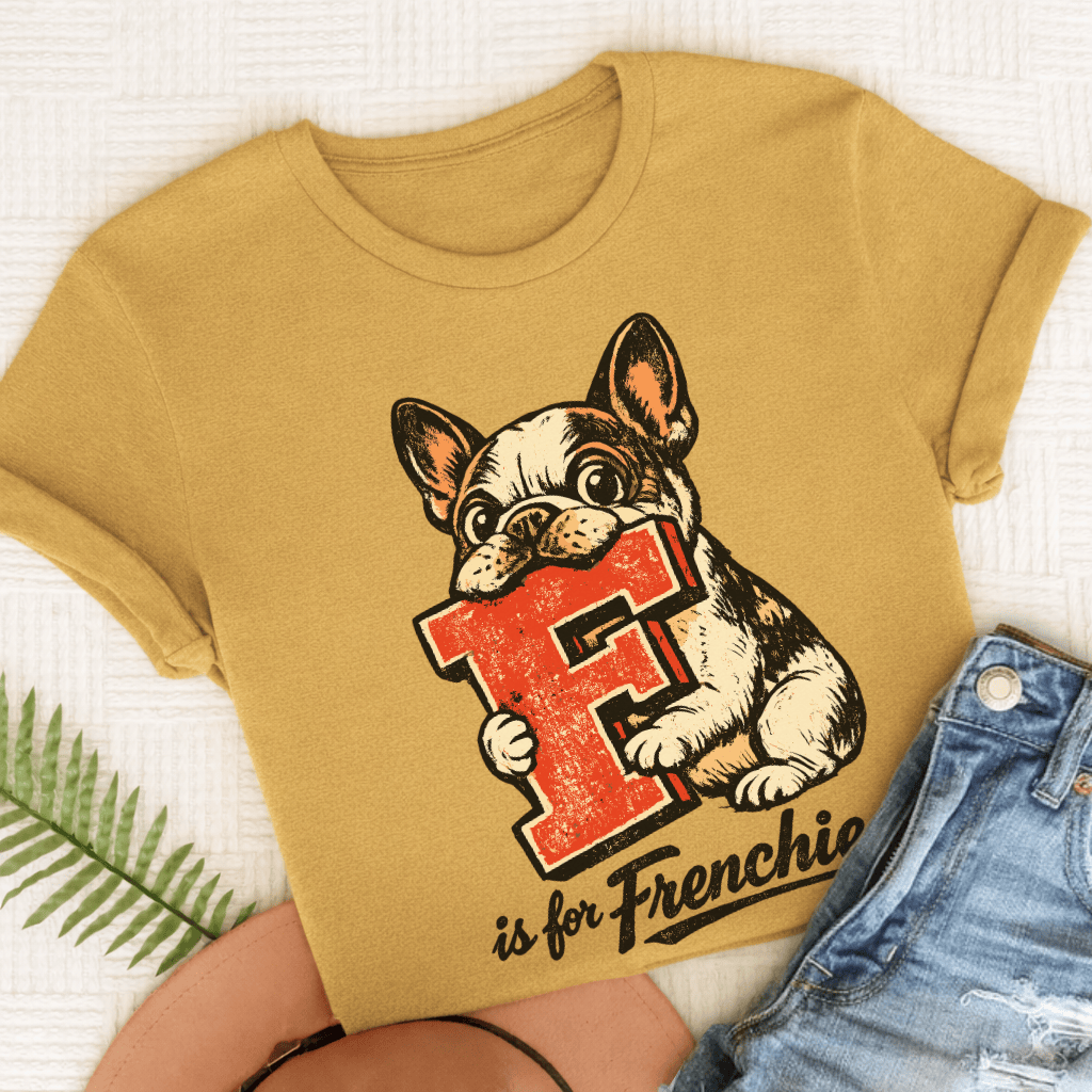 Custom French Bulldog Alphabet Unisex TShirt Comfort Colors Mustard
