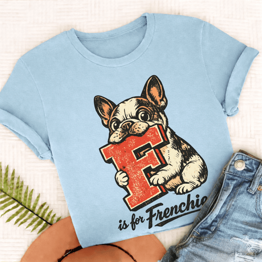 Custom French Bulldog Alphabet Unisex TShirt Comfort Colors Chambray
