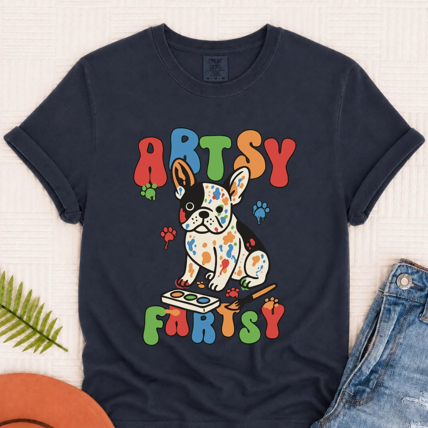 Custom French Bulldog Artsy Fartsy Unisex Tshirt Navy