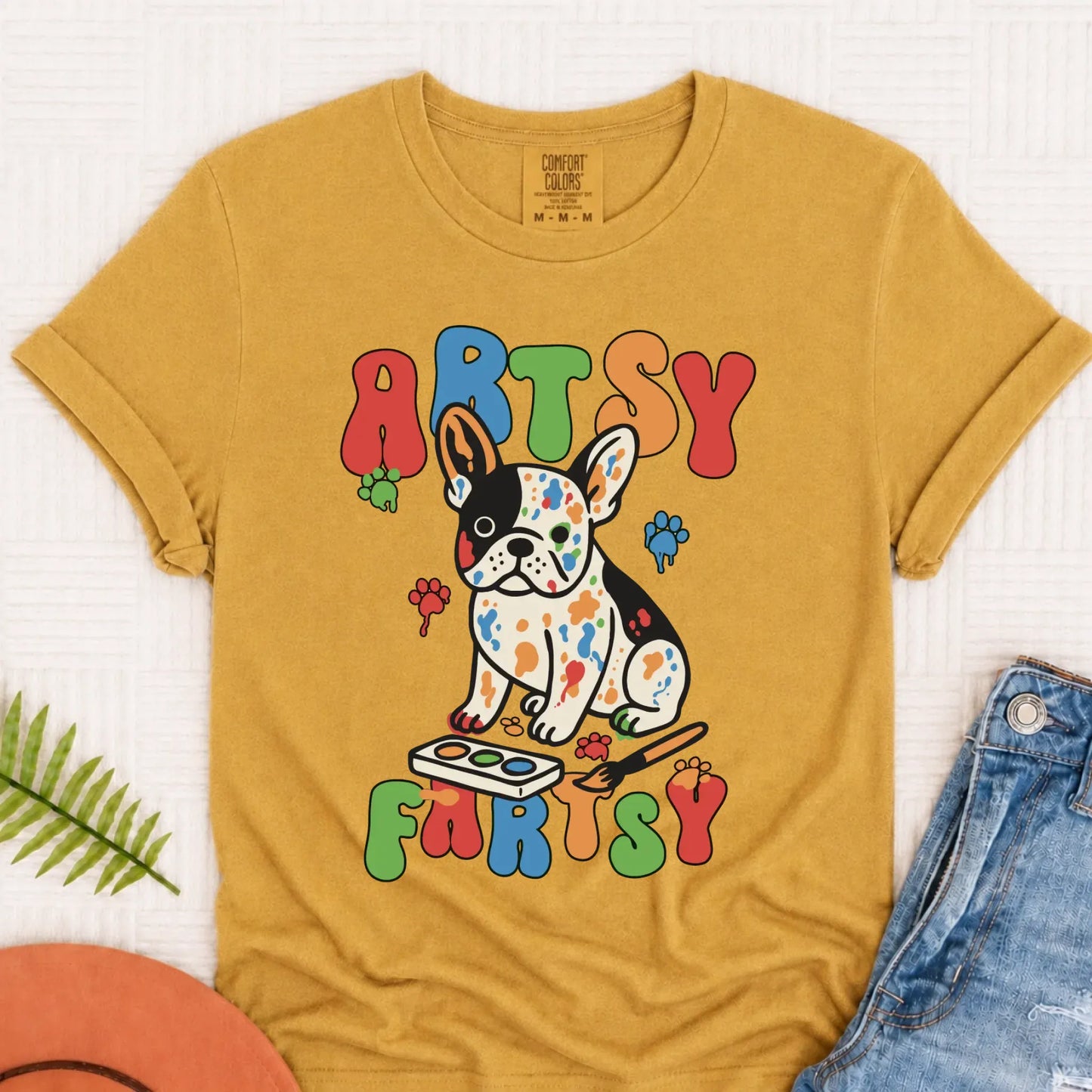 Custom French Bulldog Artsy Fartsy Unisex Tshirt Mustard