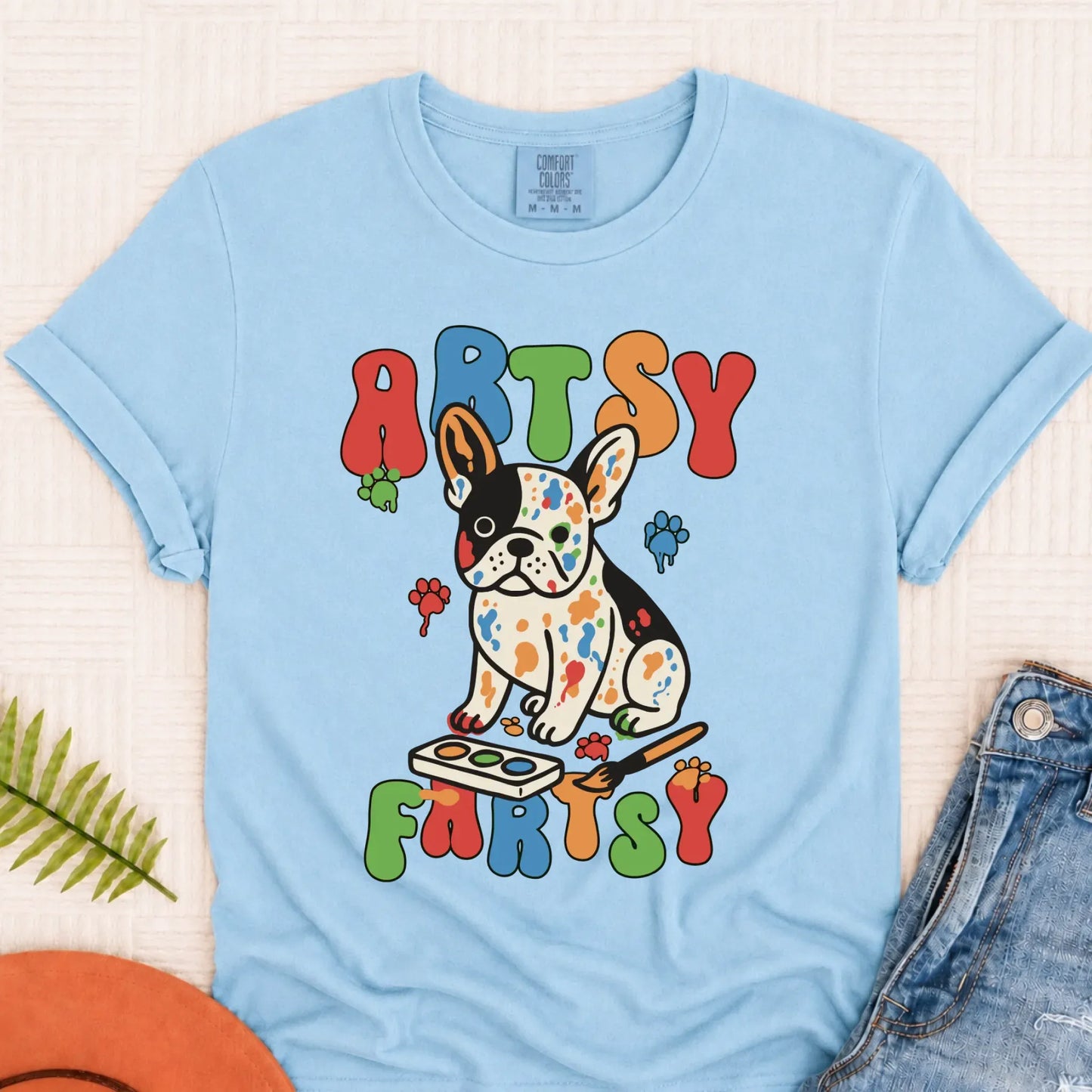 Custom French Bulldog Artsy Fartsy Unisex Tshirt Chambray