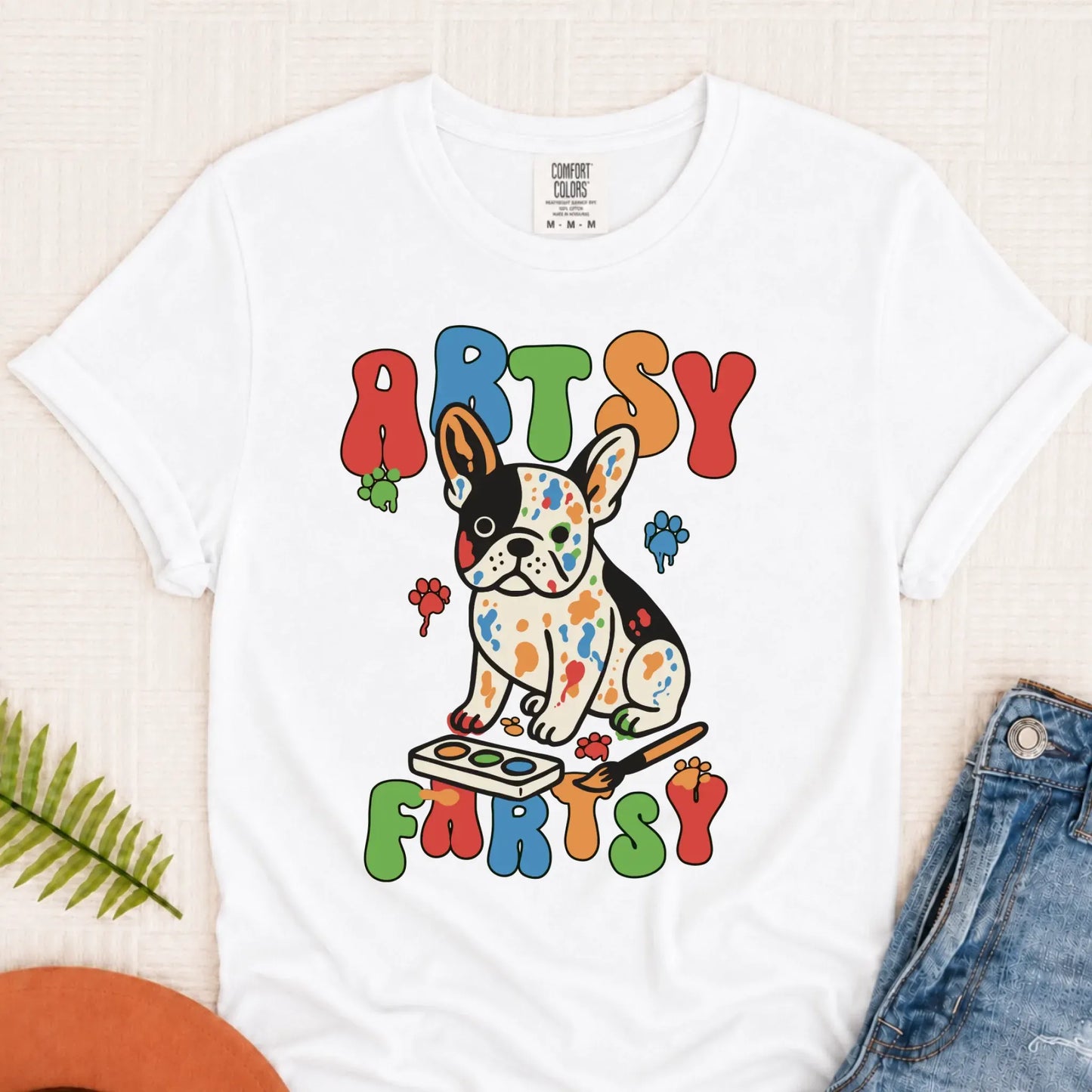 Custom French Bulldog Artsy Fartsy Unisex Tshirt White