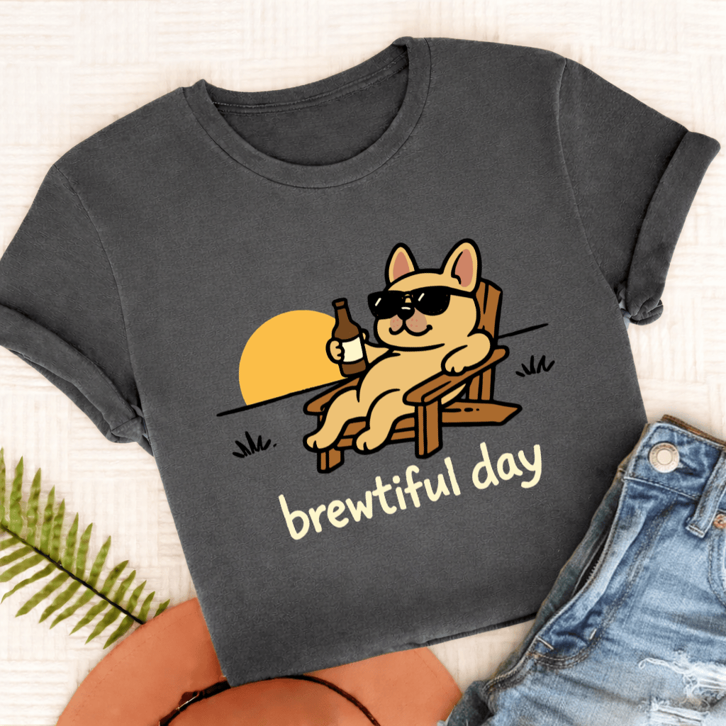 Custom French Bulldog Brewtiful Day Unisex TShirt Comfort Colors Pepper