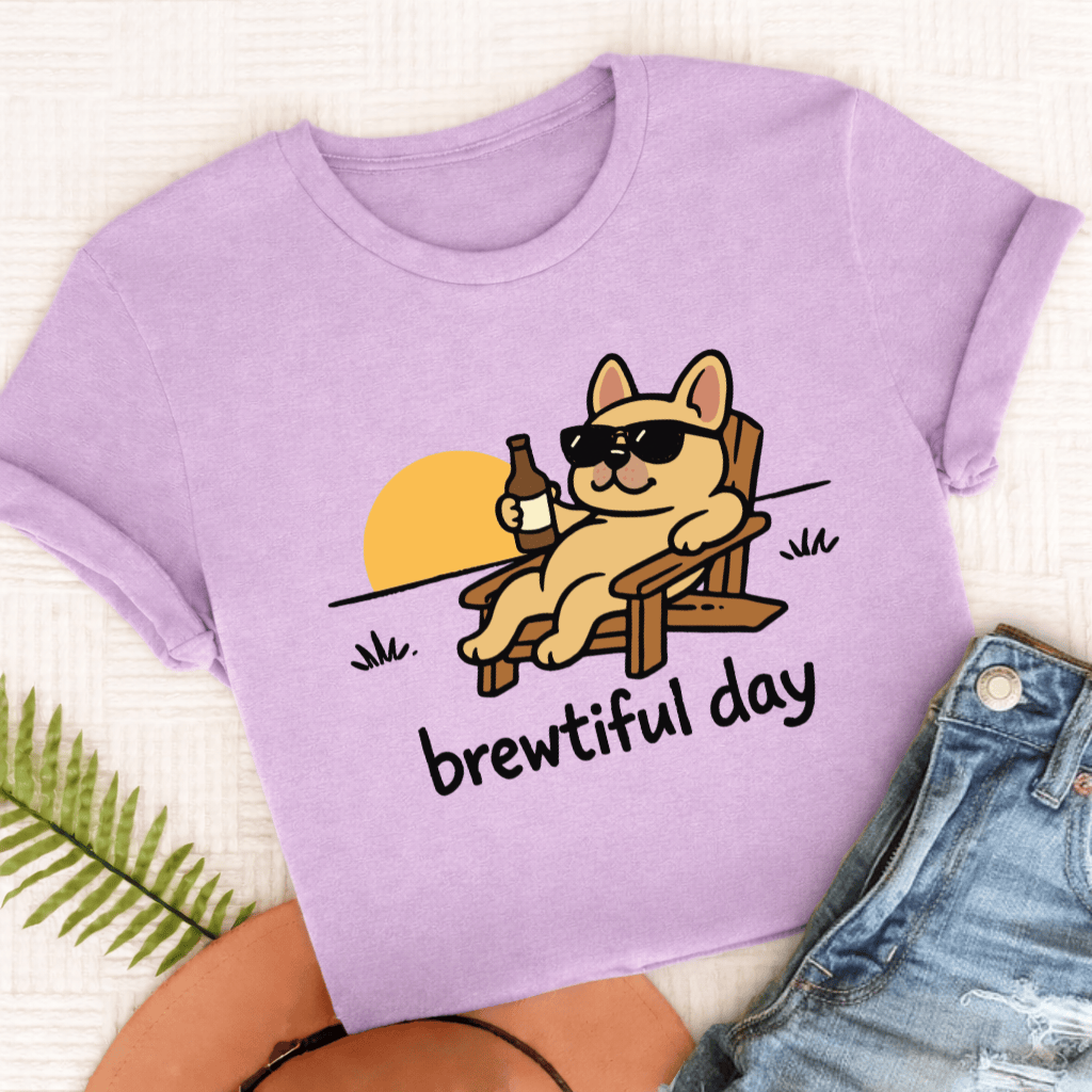 Custom French Bulldog Brewtiful Day Unisex TShirt Comfort Colors Orchid