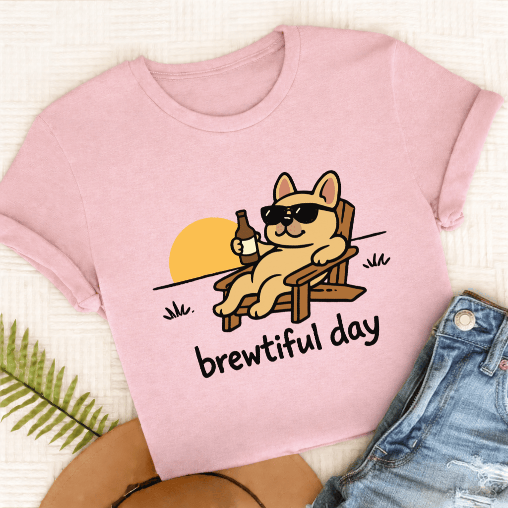 Custom French Bulldog Brewtiful Day Unisex TShirt Comfort Colors Blossom