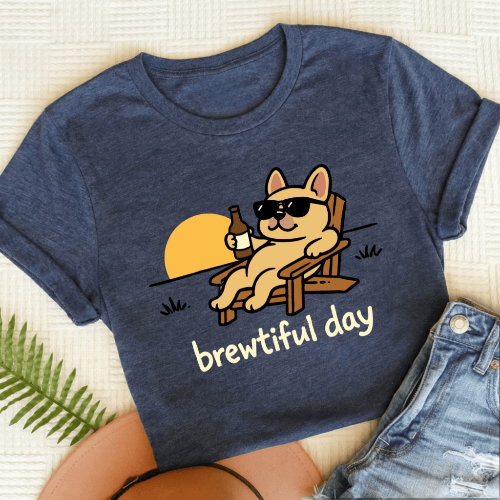 Custom French Bulldog Brewtiful Day Unisex TShirt Heather Navy