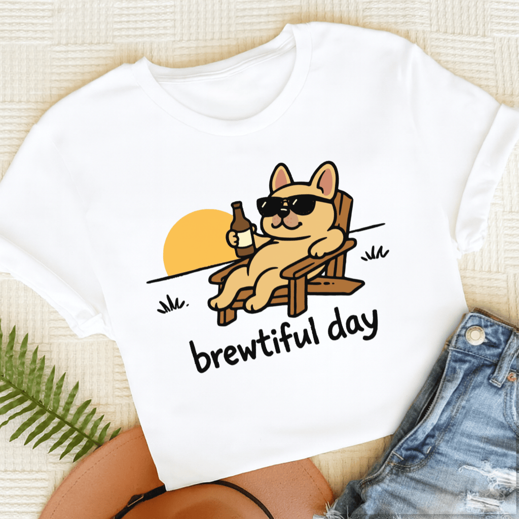 Custom French Bulldog Brewtiful Day Unisex TShirt White