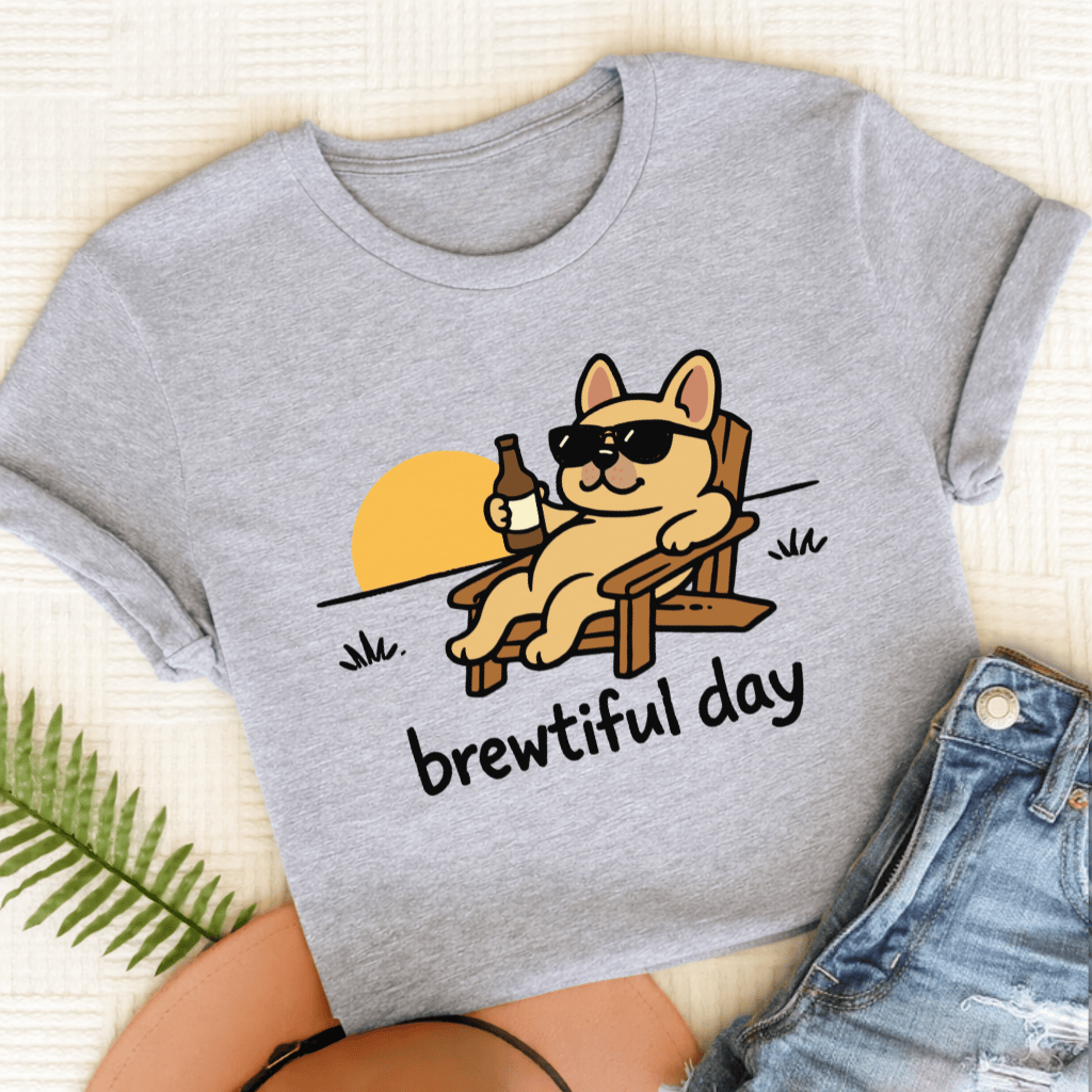 Custom French Bulldog Brewtiful Day Unisex TShirt Sport Grey