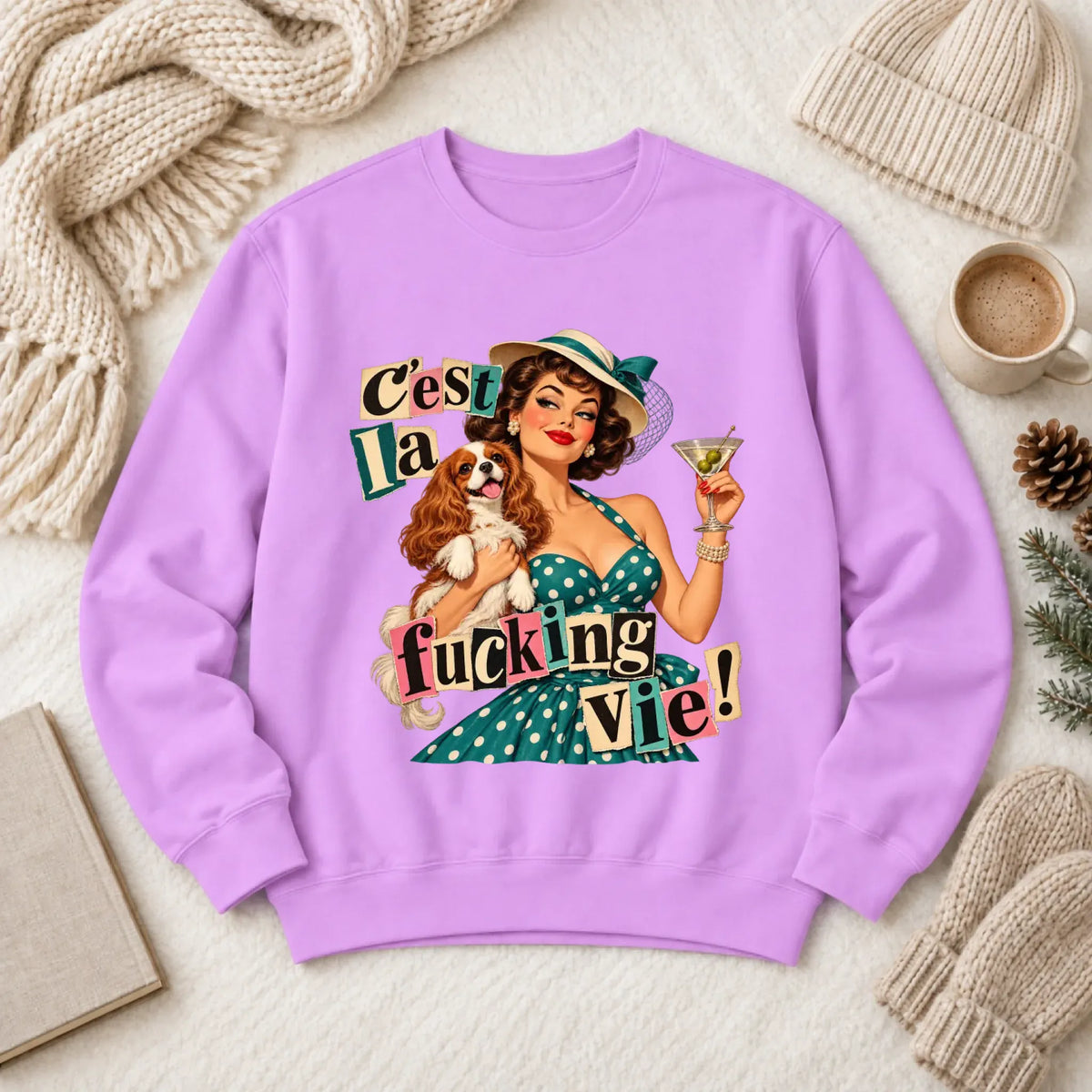 Customizer 1466 LW Sweatshirt Light / Neon Violet / S Custom French Bulldog C'est La Vie Unisex Sweatshirt