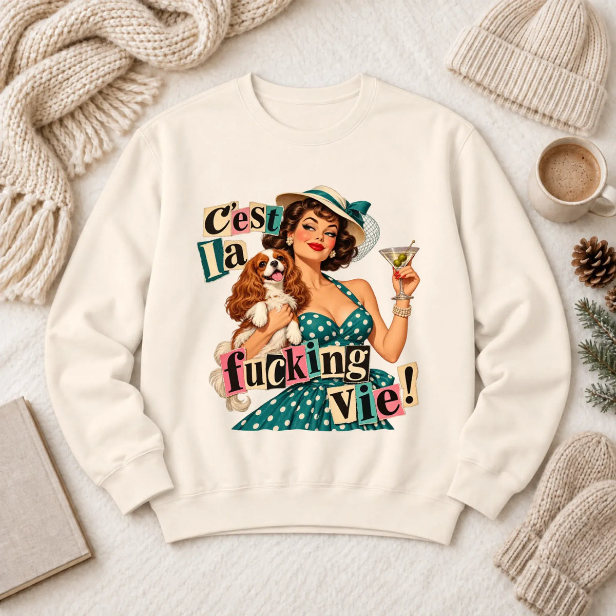 Customizer 1466 LW Sweatshirt Light / Ivory / S Custom French Bulldog C'est La Vie Unisex Sweatshirt