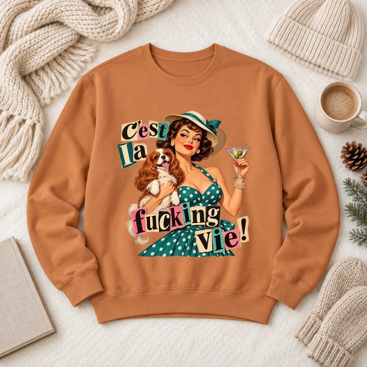 Customizer 1466 LW Sweatshirt Dark / Yam / S Custom French Bulldog C'est La Vie Unisex Sweatshirt