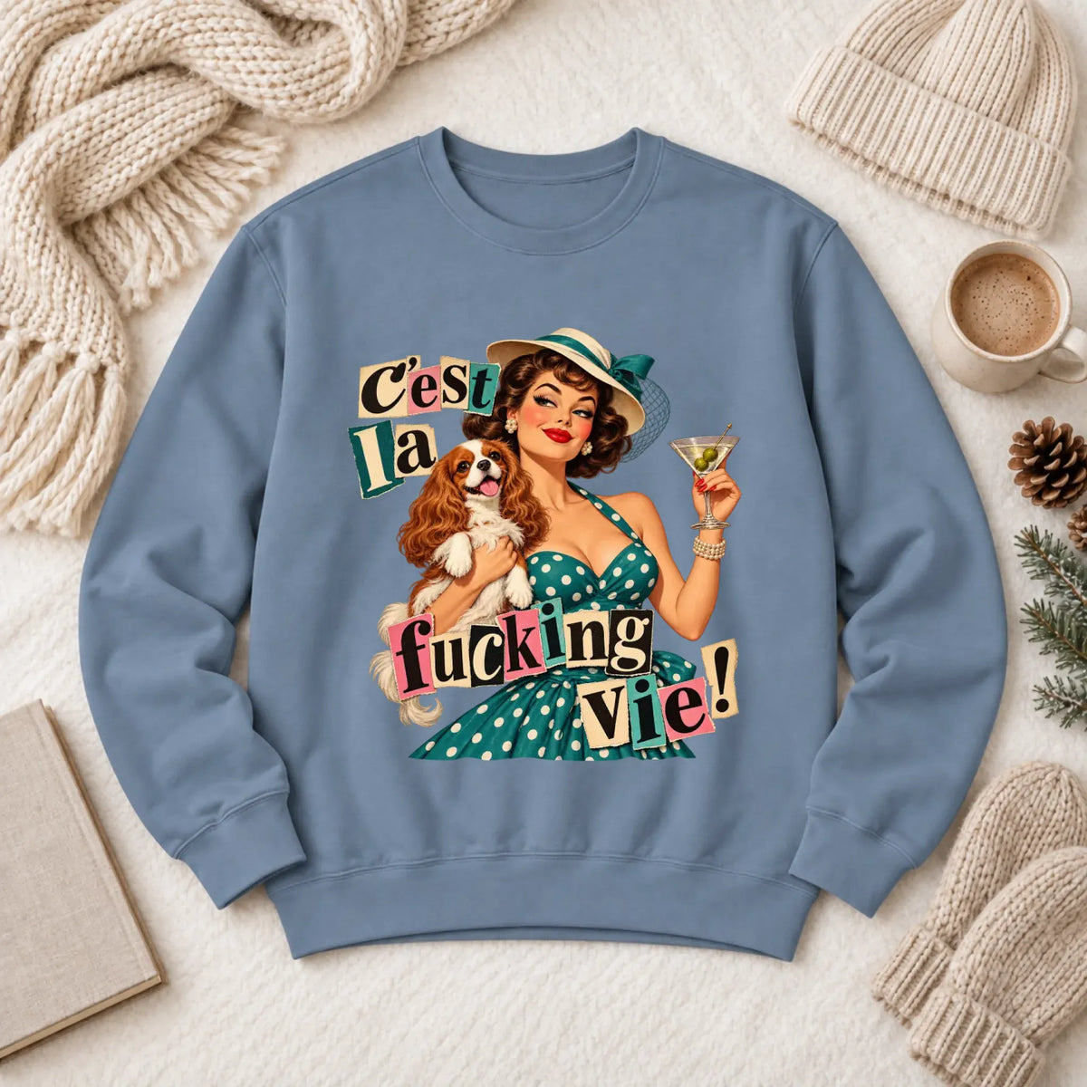 Customizer 1466 LW Sweatshirt Dark / Blue Jean / M Custom French Bulldog C'est La Vie Unisex Sweatshirt