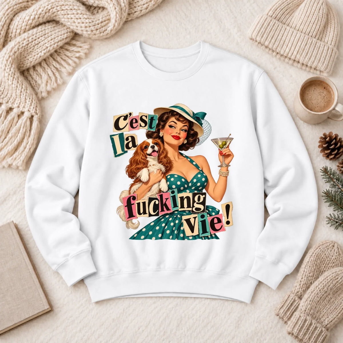 Customizer 1466 LW Sweatshirt Light / White / S Custom French Bulldog C'est La Vie Unisex Sweatshirt