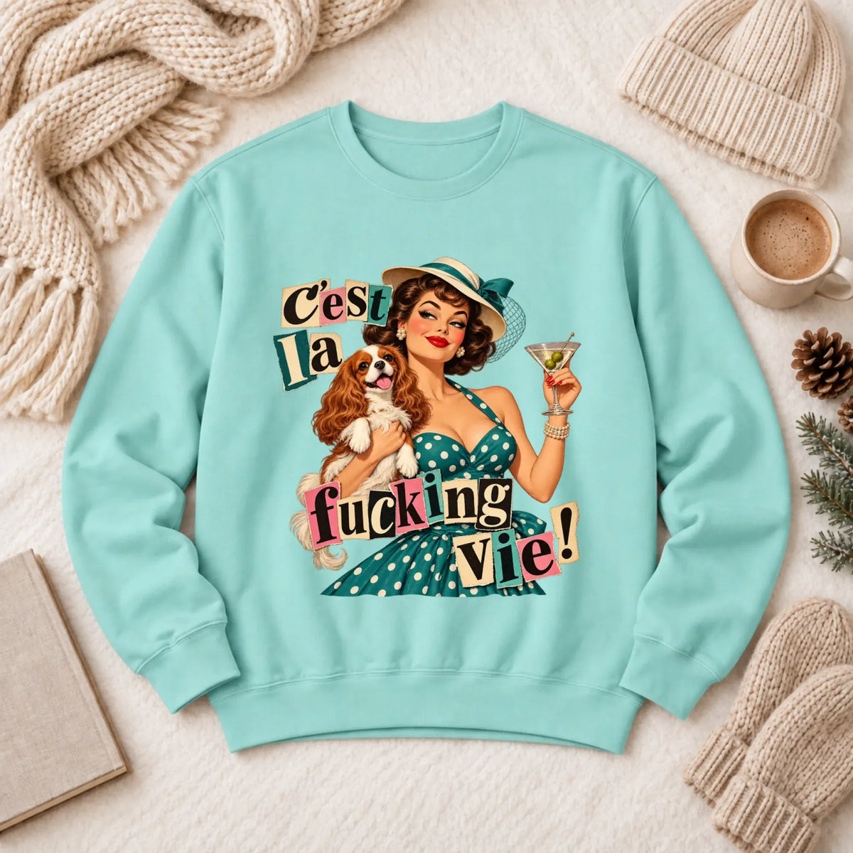 Customizer 1466 LW Sweatshirt Light / Chalky Mint / S Custom French Bulldog C'est La Vie Unisex Sweatshirt