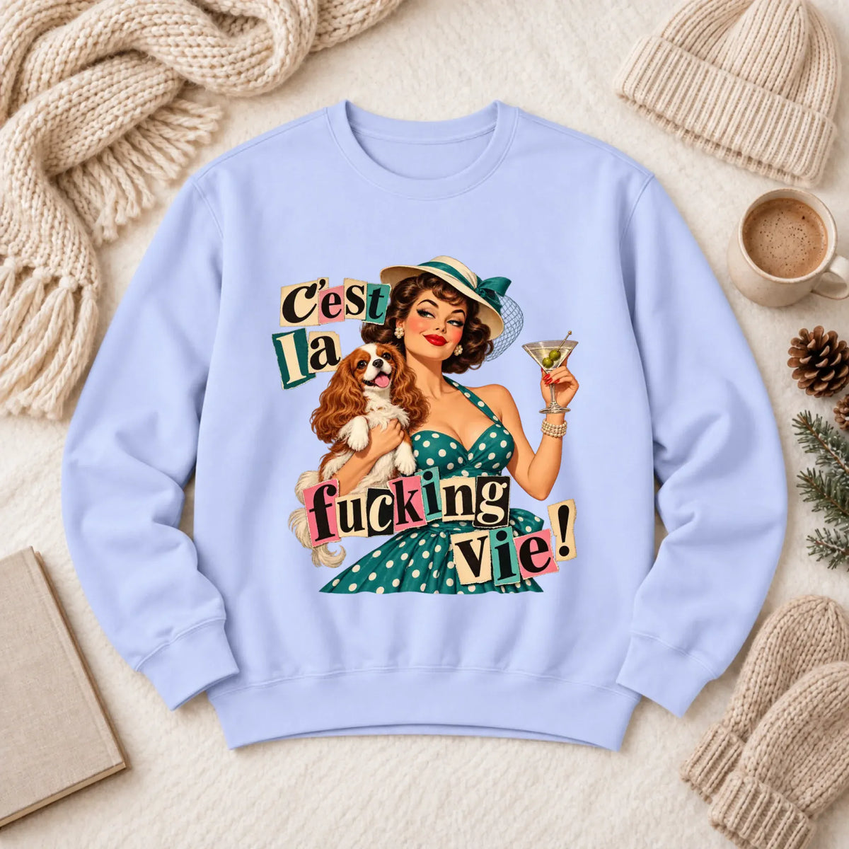 Customizer 1466 LW Sweatshirt Light / Hydrangea / S Custom French Bulldog C'est La Vie Unisex Sweatshirt