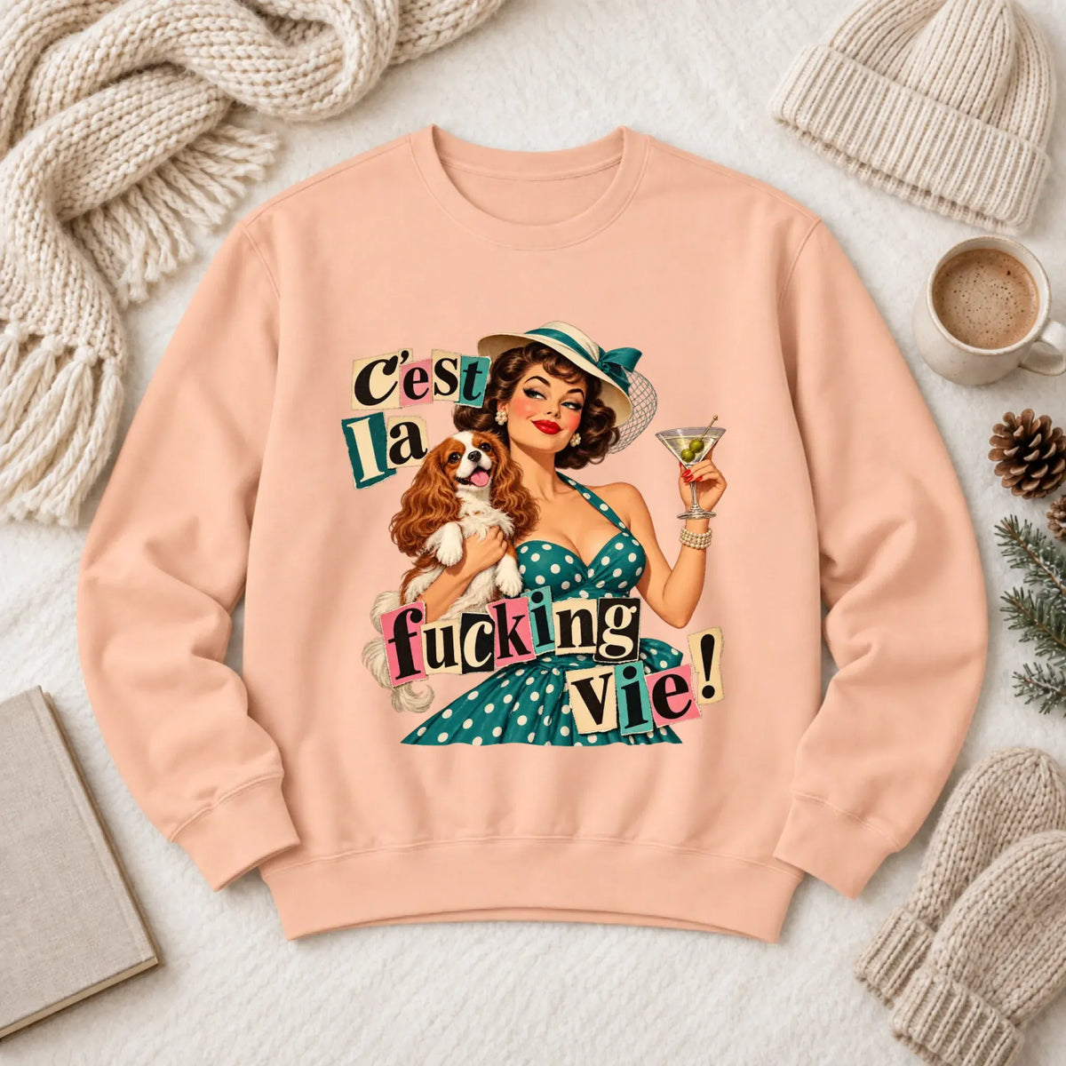 Customizer 1466 LW Sweatshirt Light / Peachy / S Custom French Bulldog C'est La Vie Unisex Sweatshirt
