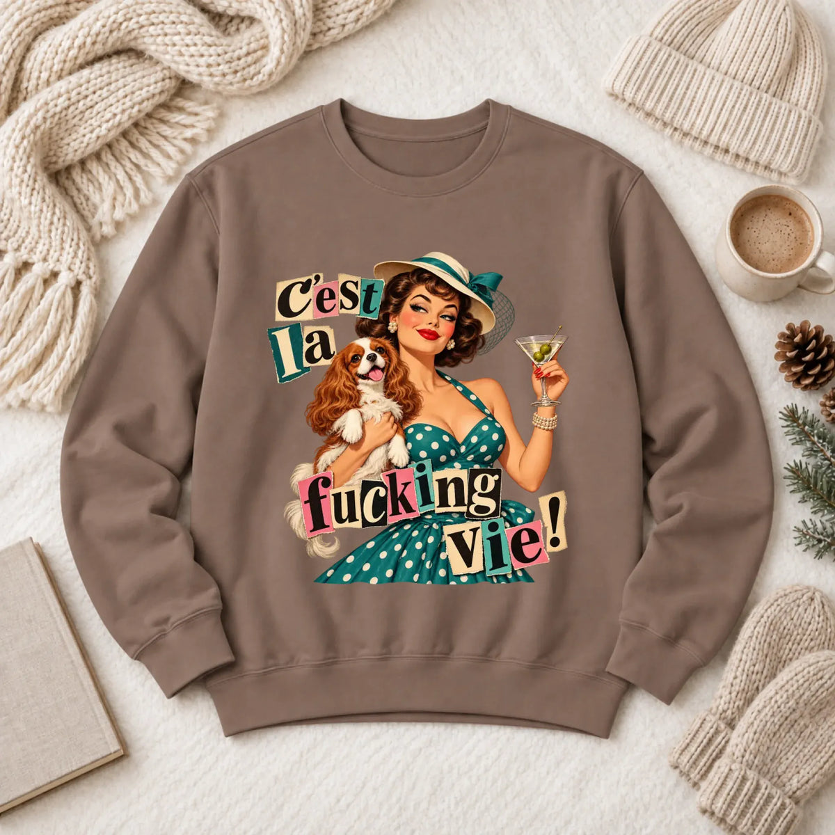 Customizer 1466 LW Sweatshirt Dark / Espresso / S Custom French Bulldog C'est La Vie Unisex Sweatshirt
