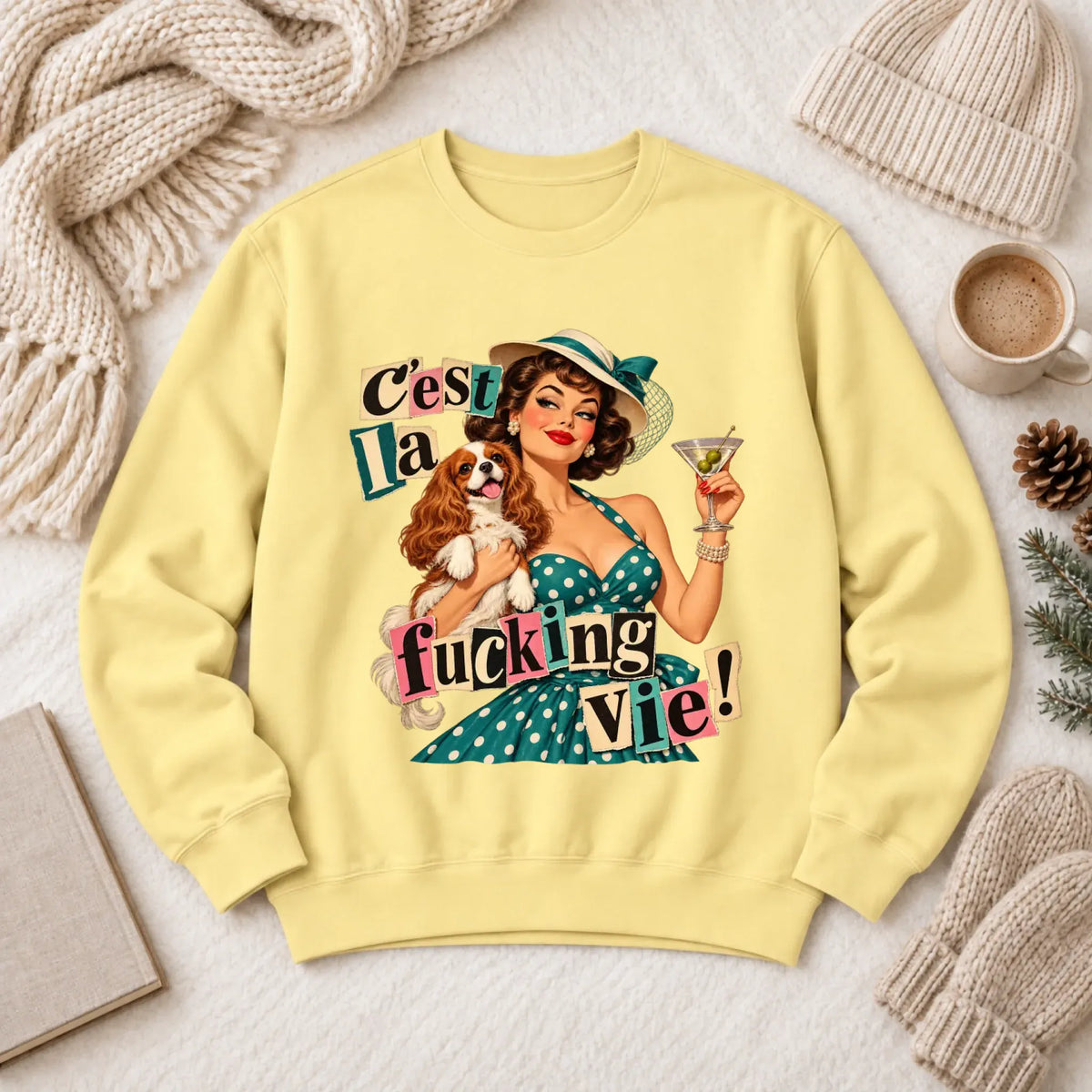 Customizer 1466 LW Sweatshirt Light / Butter / S Custom French Bulldog C'est La Vie Unisex Sweatshirt