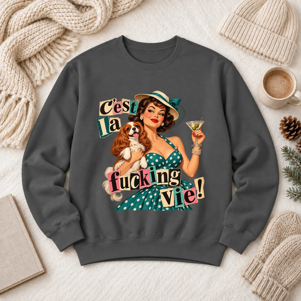 Customizer 1466 LW Sweatshirt Dark / Pepper / S Custom French Bulldog C'est La Vie Unisex Sweatshirt