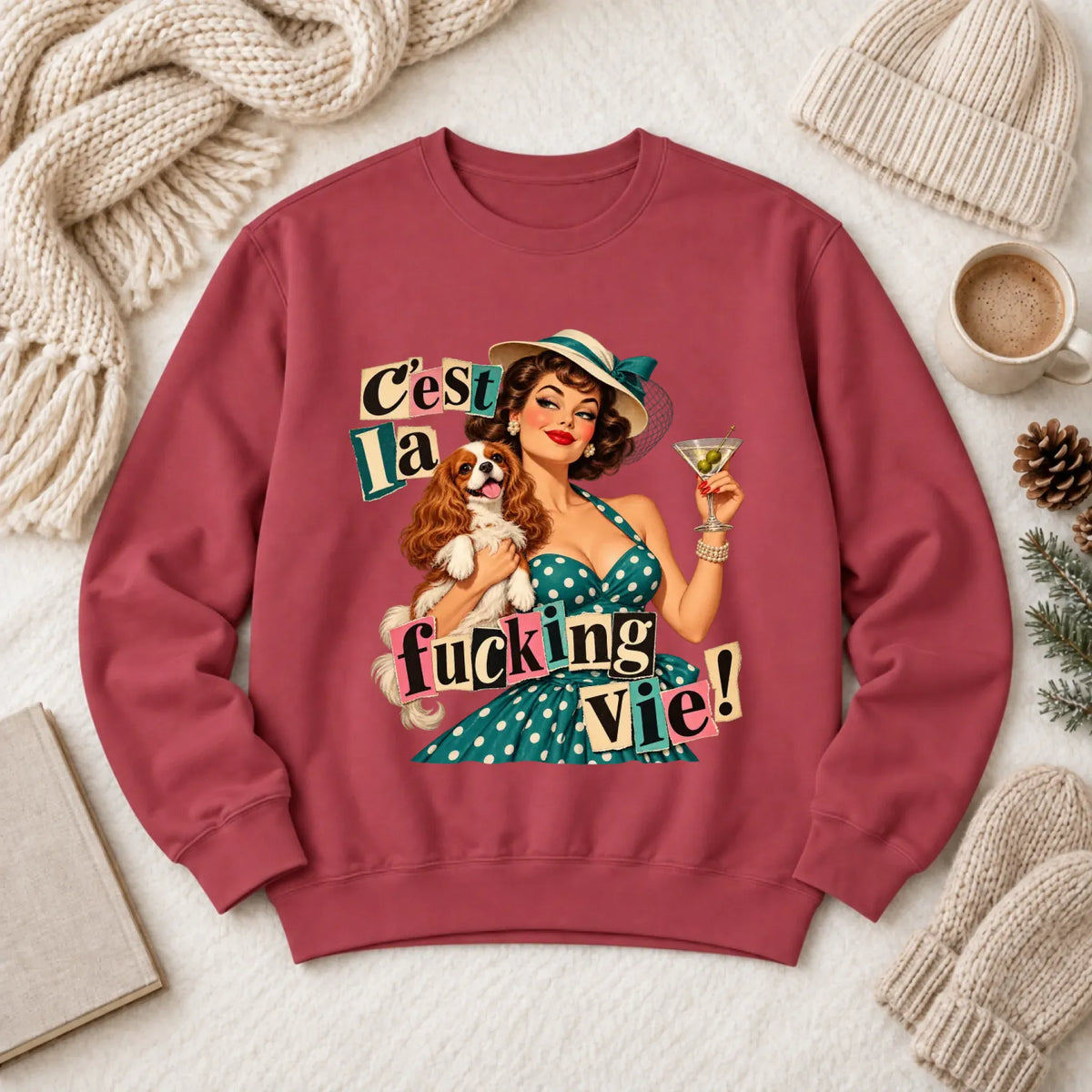 Customizer 1466 LW Sweatshirt Dark / Crimson / S Custom French Bulldog C'est La Vie Unisex Sweatshirt