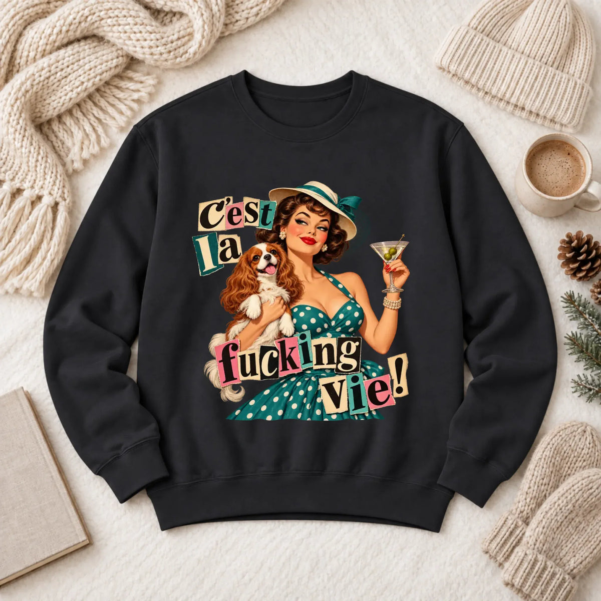 Customizer 1466 LW Sweatshirt Dark / Black / S Custom French Bulldog C'est La Vie Unisex Sweatshirt