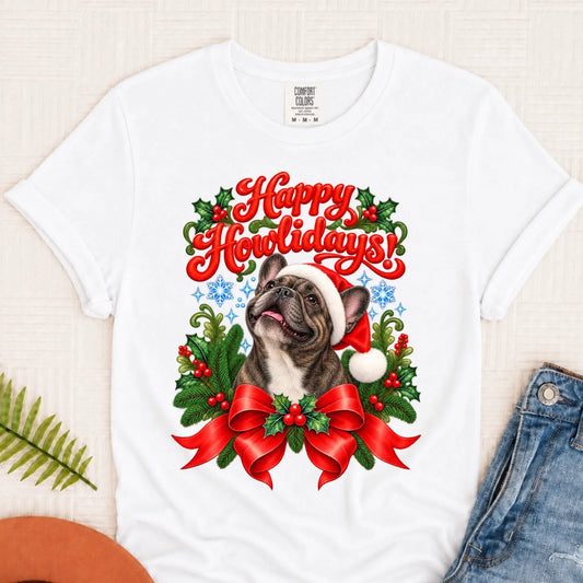 Custom French Bulldog Christmas Howlidays Unisex TShirt White