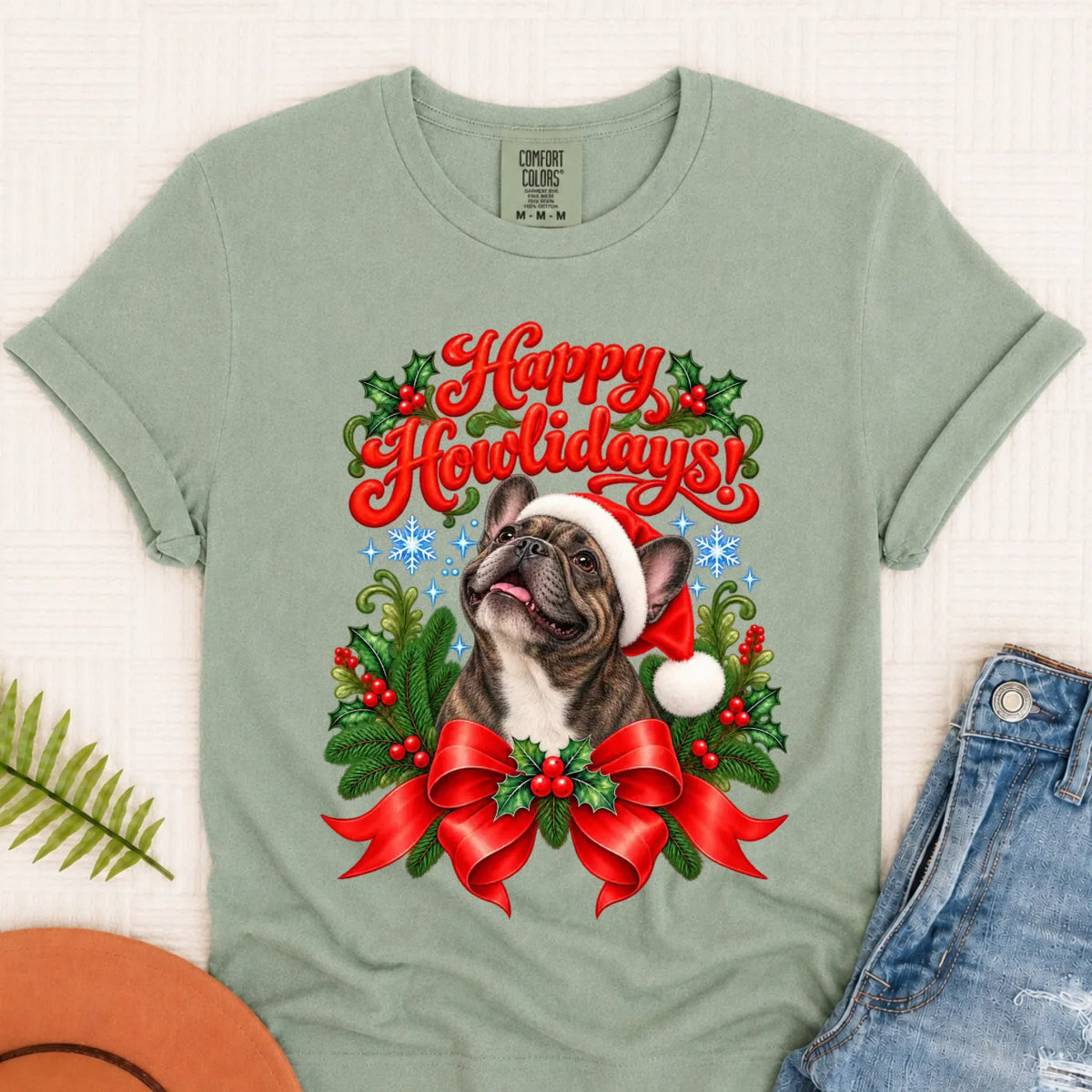 Custom French Bulldog Christmas Howlidays Unisex TShirt Bay