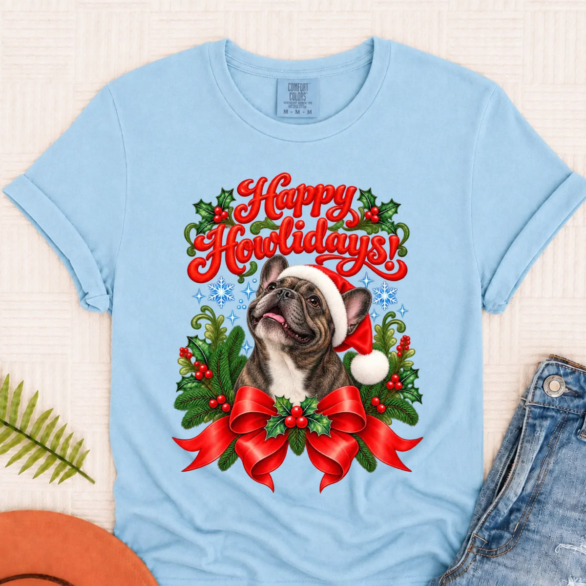 Custom French Bulldog Christmas Howlidays Unisex TShirt Chambray