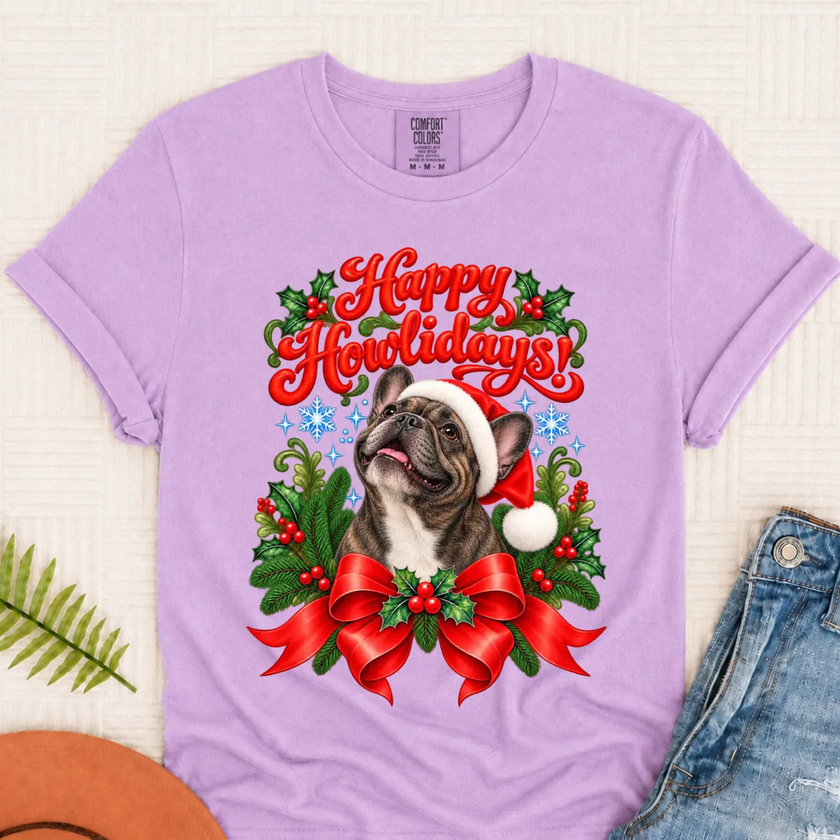 Custom French Bulldog Christmas Howlidays Unisex TShirt Orchid