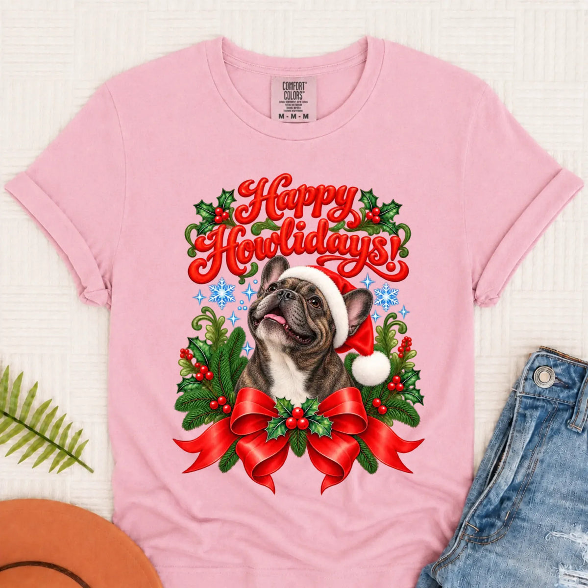 Custom French Bulldog Christmas Howlidays Unisex TShirt Blossom