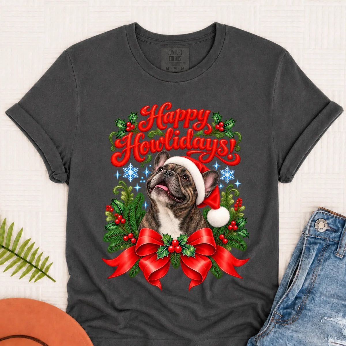 Custom French Bulldog Christmas Howlidays Unisex TShirt Pepper