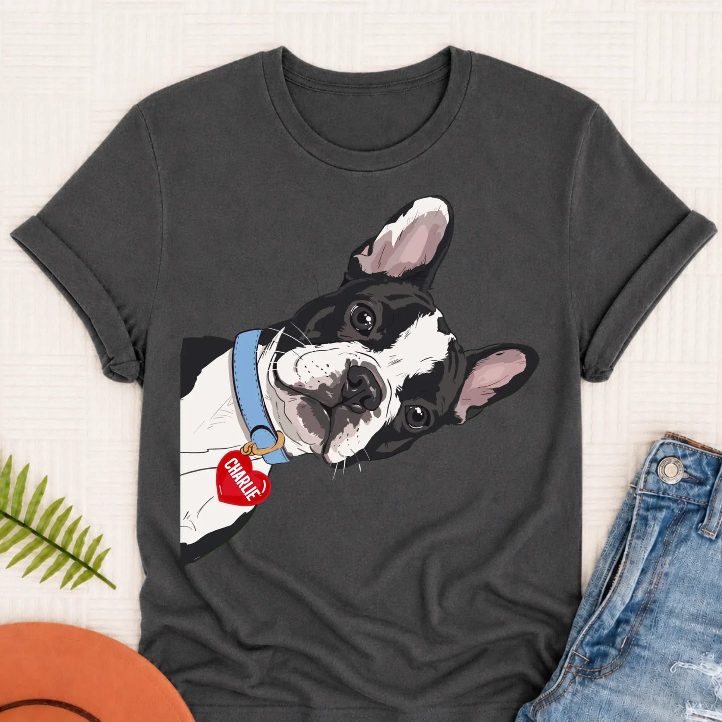 Custom French Bulldog Curious Unisex Tshirt Pepper